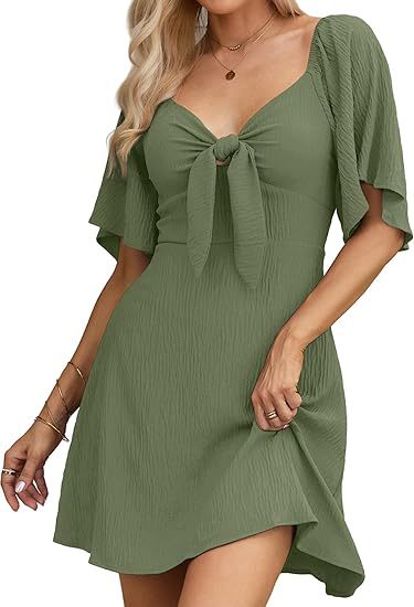 Women's Regular Dress Sexy V Neck Bowknot Short Sleeve Solid Color Above Knee Holiday Daily display picture 12