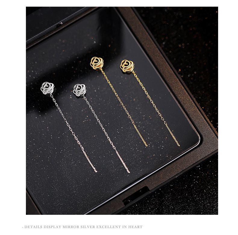 Valentine'S Day Festival Rose Pattern 1 Pair S999 Silver 925 Sterling Silver Earrings Rose Ear Line