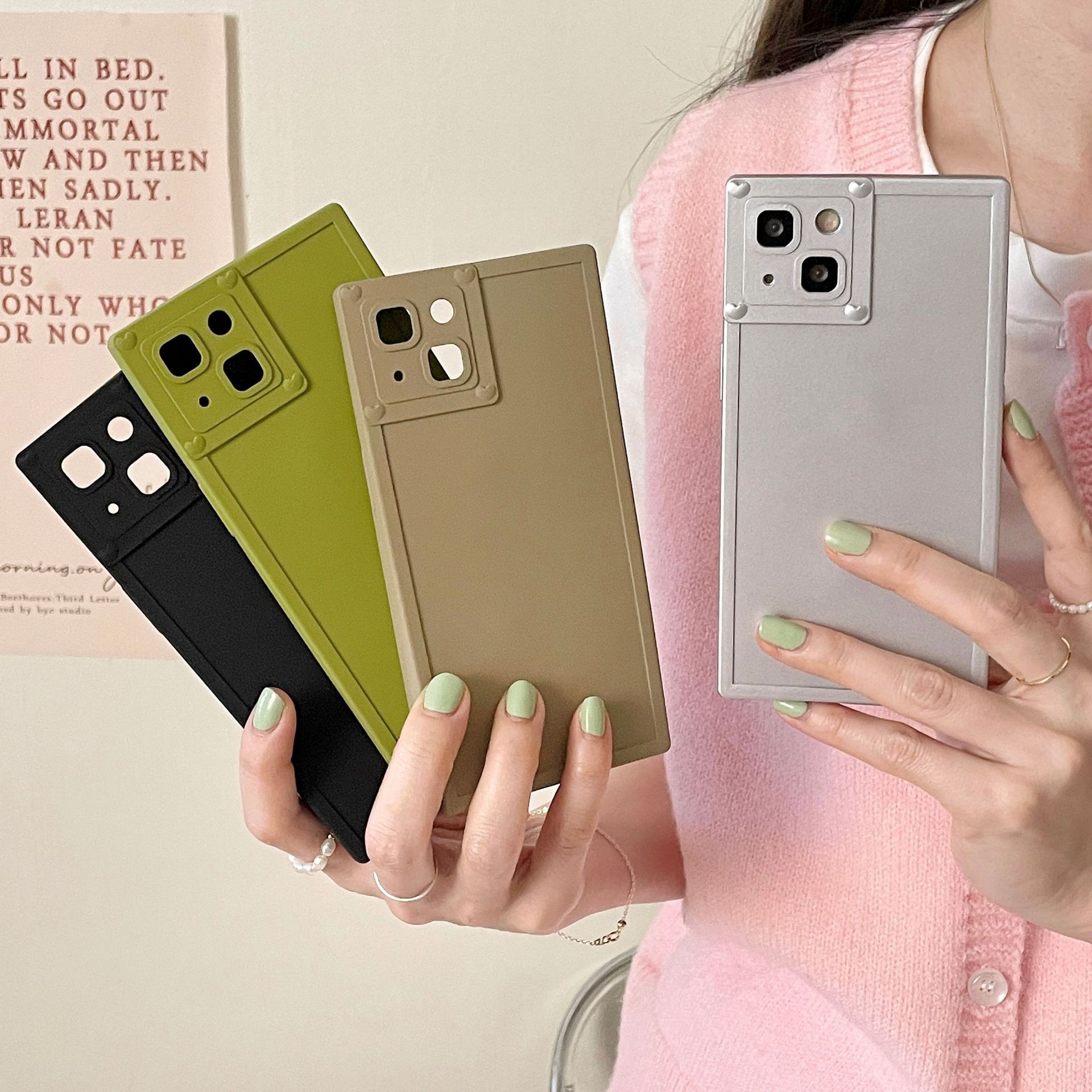 Title 6, Sade Düz Renkli Kare Telefon Kılıfı Yeni Niş Te...