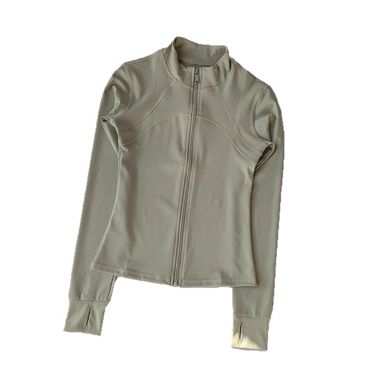 Chaqueta deportiva de otoño y invierno de cuello vertical de mujer chaqueta de fitness pantalones de entrenamiento de entrenamiento de corrida de la mañana de red red de goma delgada ropa de yoga con cremallera