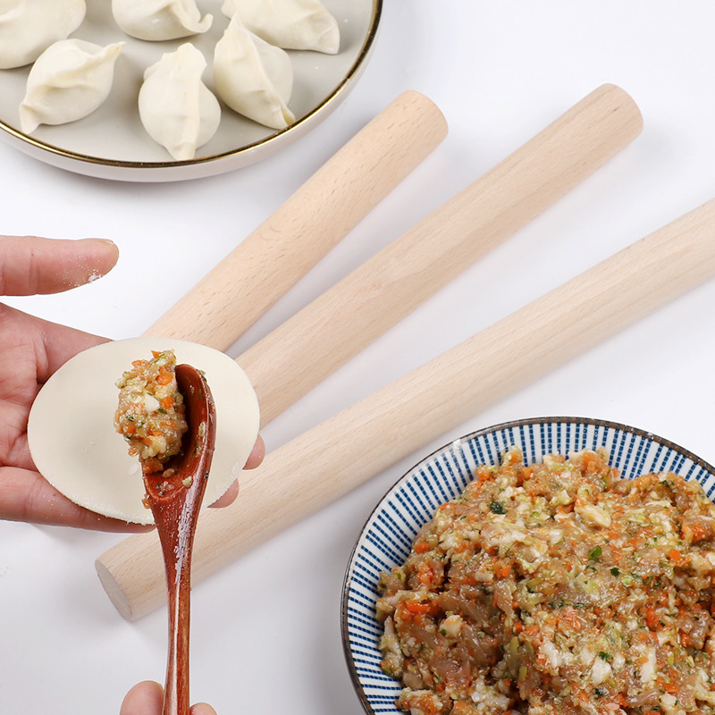 A5L rolling pin for homemade dumplings, large and small sizes, solid wood, extended length for dumpling wrappers, thick rolling pins for noodles, baking