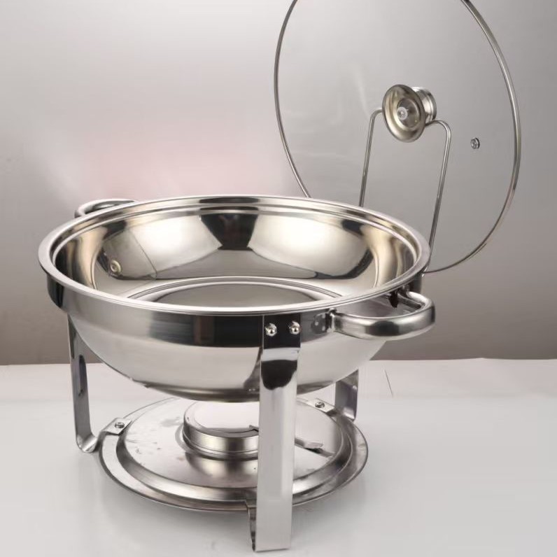 Selección estricta de hornos de buffet de acero inoxidable transfronterizos, restaurantes de hornos de aislamiento térmico de hoteles, calentadores de alimentos de hornos de alcohol redondos dorados