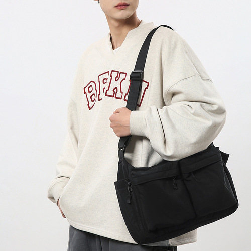 Japanese-style casual crossbody bag for men, large-capacity waterproof Ruiying backpack with multiple pockets—workwear-inspired single-shoulder bag; women's messenger bag