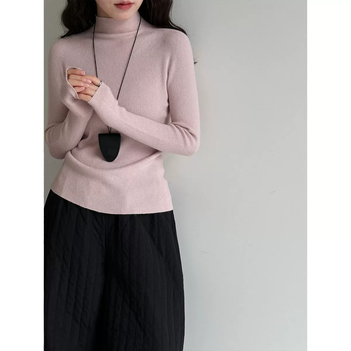 鹿西 羊毛半高领无缝修身显瘦内搭女秋冬新款基础百搭打底衫ss908