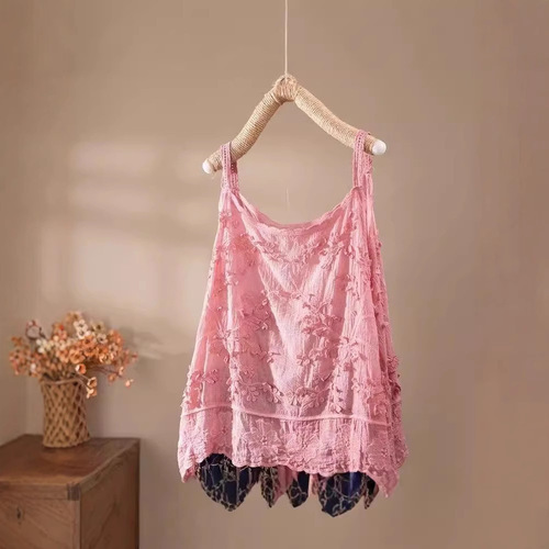 French lace openwork embroidery floral gorgeous small strapless camisole women's summer new loose unique sleeveless top