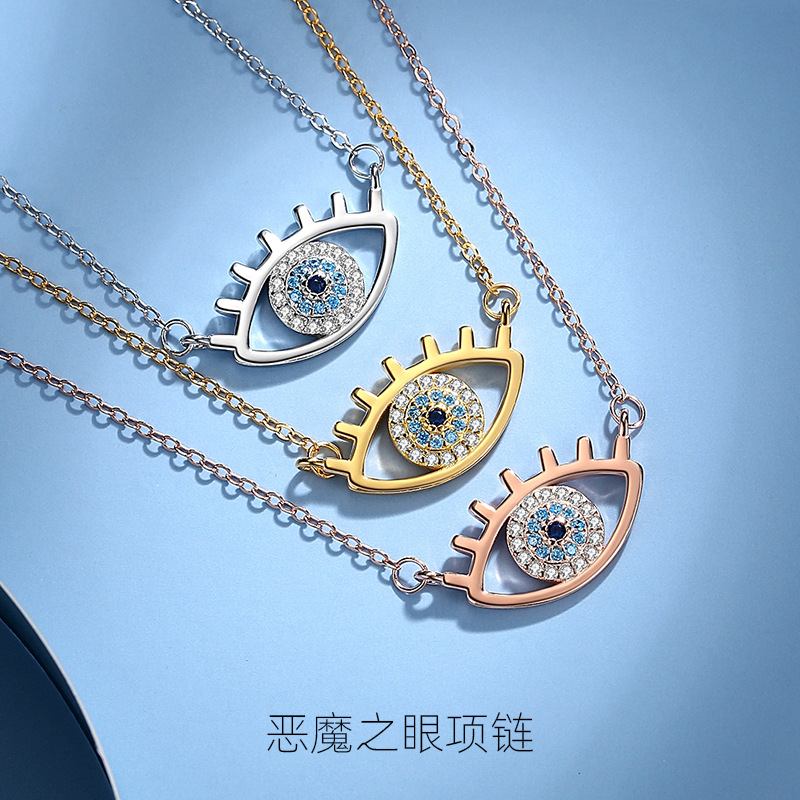 S925 plata esterlina del ojo del diablo collar femenino INS estilo europeo y americano moda ojo diamante incrustado Cadena de clavícula Internet celebridad joyería