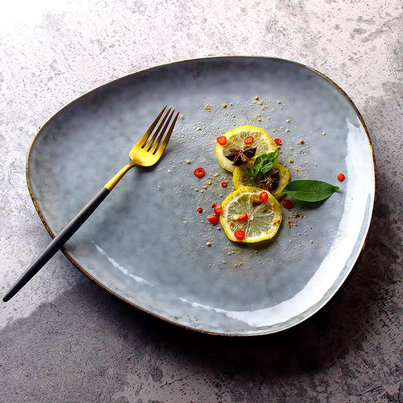 Plato de ensalada de filete de estilo nórdico platos de platos de platos cerámicos caseros retro estilo creativo platos de fideos platos