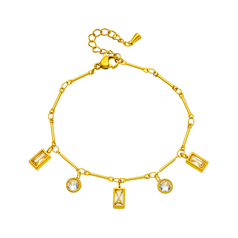 Élégant Style Simple Style Coréen Géométrique Acier Au Titane Placage Incruster Zircon Bracelets display picture 5