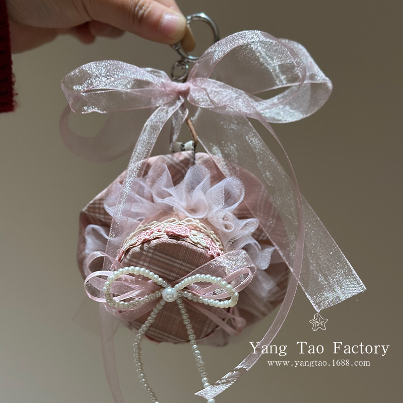 Dulce, parte de cumpleaños, colgante de pastel de encaje, corona de perlas, colgante de llaver, bolso de niña