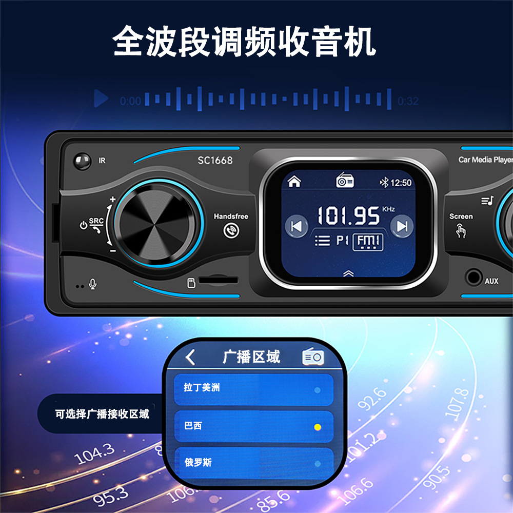 Car Bluetooth Mp3 Lossless Music USB Card Player Fm Radio Smart Touch Small Screen 12V Universal