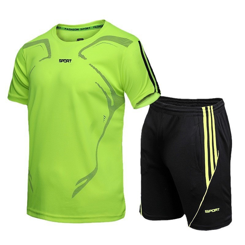Conjunto deportivo informal transfronterizo para hombre, ropa deportiva de baloncesto de verano, conjunto de dos piezas de pantalones cortos deportivos de manga corta para fitness y running.