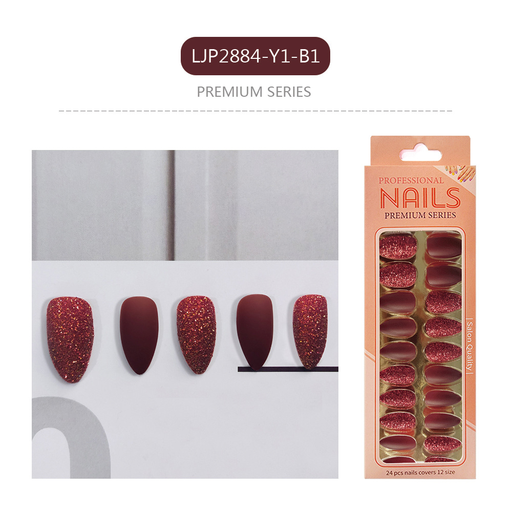 Uñas postizas removibles de color sólido brillante, 24 piezas, puntas de uñas largas en forma de almendra en una caja de papel, uñas de longitud media para decoración de uñas.