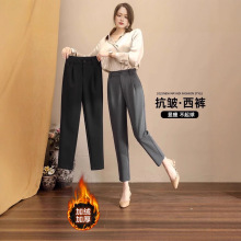 西装裤女冬季哈伦裤子萝卜小脚小个子九分垂感女士气质加绒烟管裤