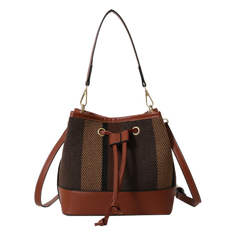 Bolso de gran capacidad para mujeres 2023 nueva moda costura contraste color hombro mensajero bolsa texturizado cordón cubo bolsa