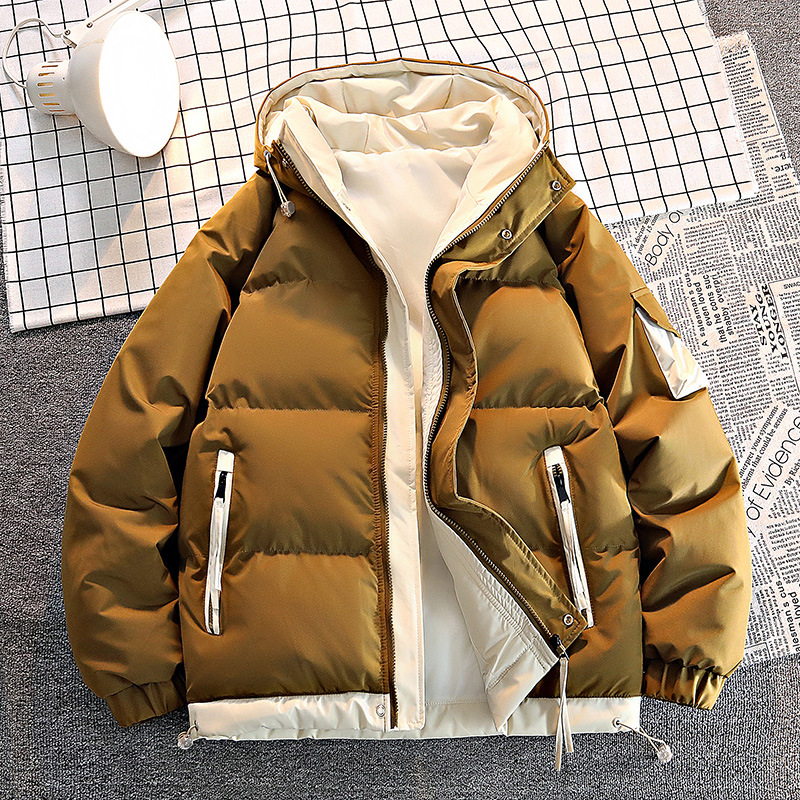Al por mayor transfronterizo chaquetas jóvenes de algodón caliente ropa de invierno de algodón hombre dos piezas de abrigo de moda con capuzas gruesas