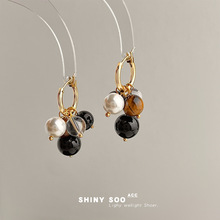 虎眼石重工质感几何圆形文艺复古美拉德风新款手工耳饰工厂耳环女