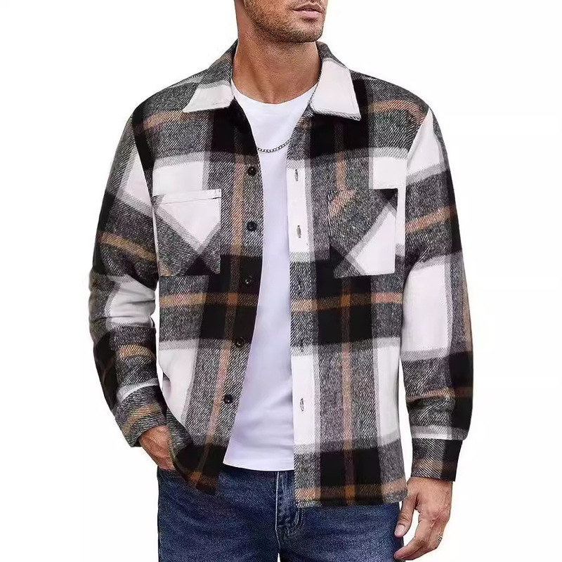 British Men's Plaid Shirt, Versatile Plaid Shirt, Flannel Brushed Four-Season Jacket