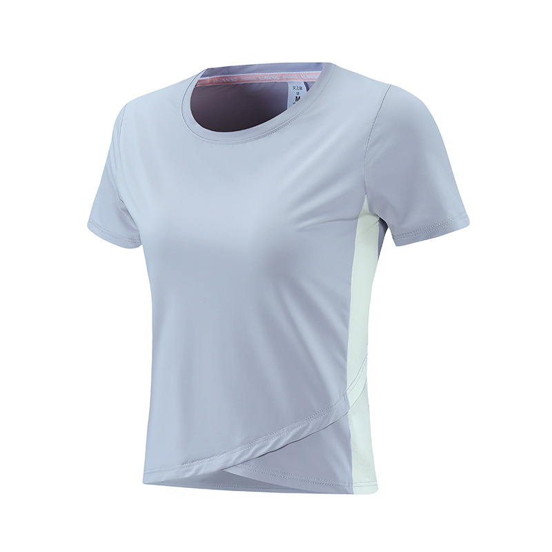 Wicking de humedad Deportes de manga corta casual para mujer camiseta de manga corta para mujer color sólido que adelgaza deportes elásticos mujeres de manga corta