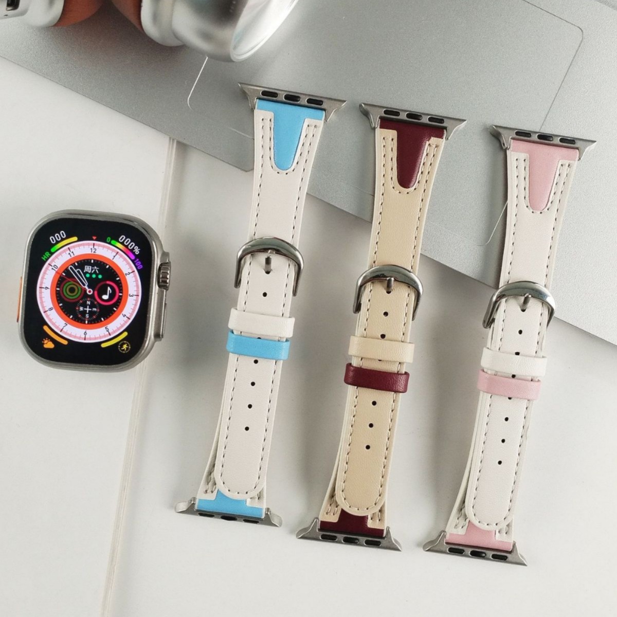 Suitable for Apple Applewatch S11 Leather Jelly Leather Strap Iwaths10 Girls Fashion Watch Strap