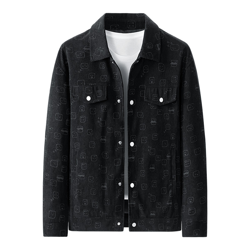 Men's Clothing manufacturers spring and autumn new men's expression print corduroy jacket with large pockets workwear for young and middle aged men_voghion.com