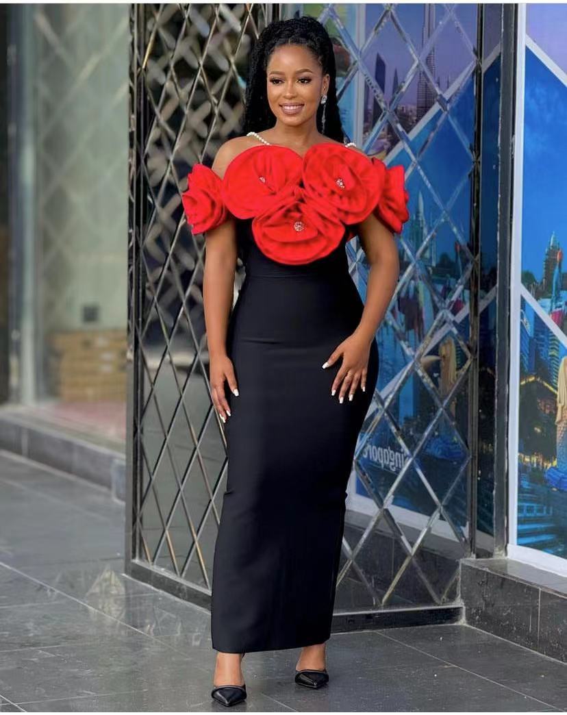 Women's Clothing Red Fashion Large Flower Slim Tube Top Sleeveless Tight Casual Long Bandage Dress Evening Dress Women's Clothing_voghion.com