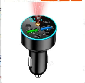 charging 6/8 port with voltage, Mobil şarj cihazları - round-five-port-starry-sky-light-digital-display-car-charger-black