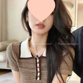 自留款推荐~老钱风POLO领短袖针织衫女夏季新款洋气复古百搭上衣