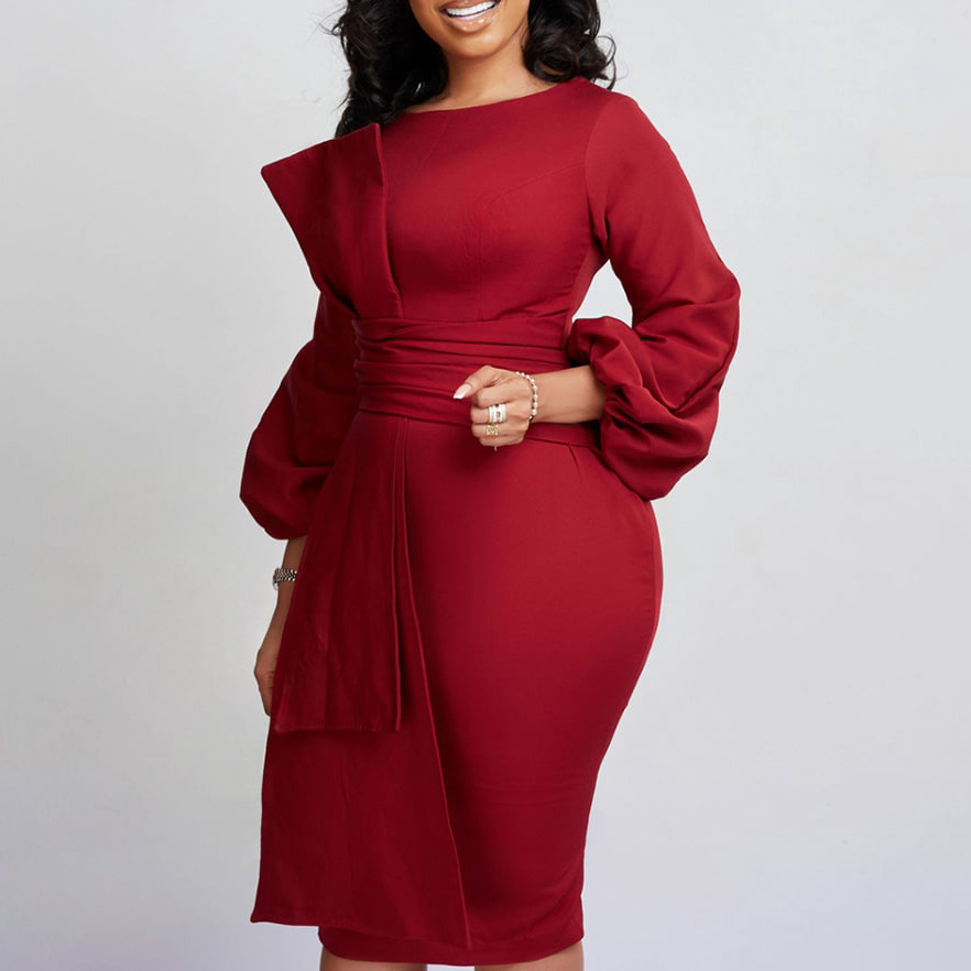 Women's Sheath Dress Fashion Round Neck Pleated Long Sleeve Solid Color Maxi Long Dress Daily display picture 3