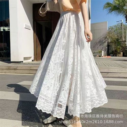 Autumn Sexy Versatile Semi-Body Skirt for Women - New Style, Elegant Drape, Lacy Edge, Hollow Design, Medium Length A-line Skirt