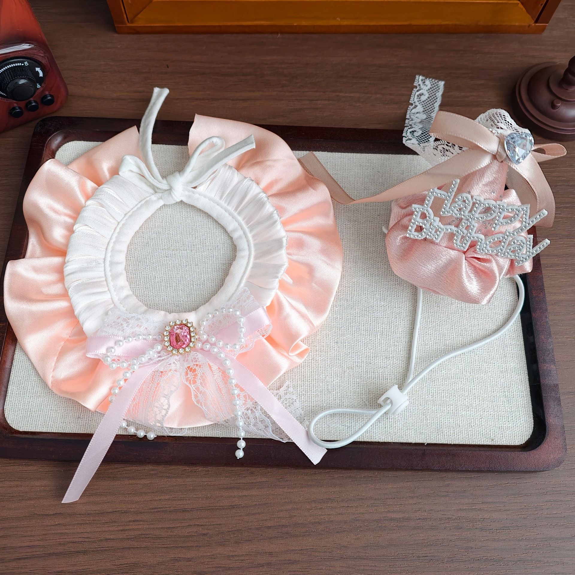 Cumpleaños de gato vestido sombrero mascota perro fiesta de cumpleaños princesa viento conjunto de diamantes collar de perro pequeño y mediano image 12