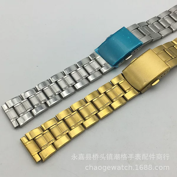 Stainless Steel Bezel Strap Flat Steel Strap Men's and Women's Double Push Aircraft Foldableing Buckle Metal Bracelet Clock Watch Accessories