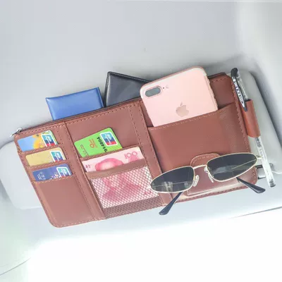 Car Glasses Clip/Bill Clip – Storage Set with Eye Clip - quality-model-with-zipper-atmospheric-brown