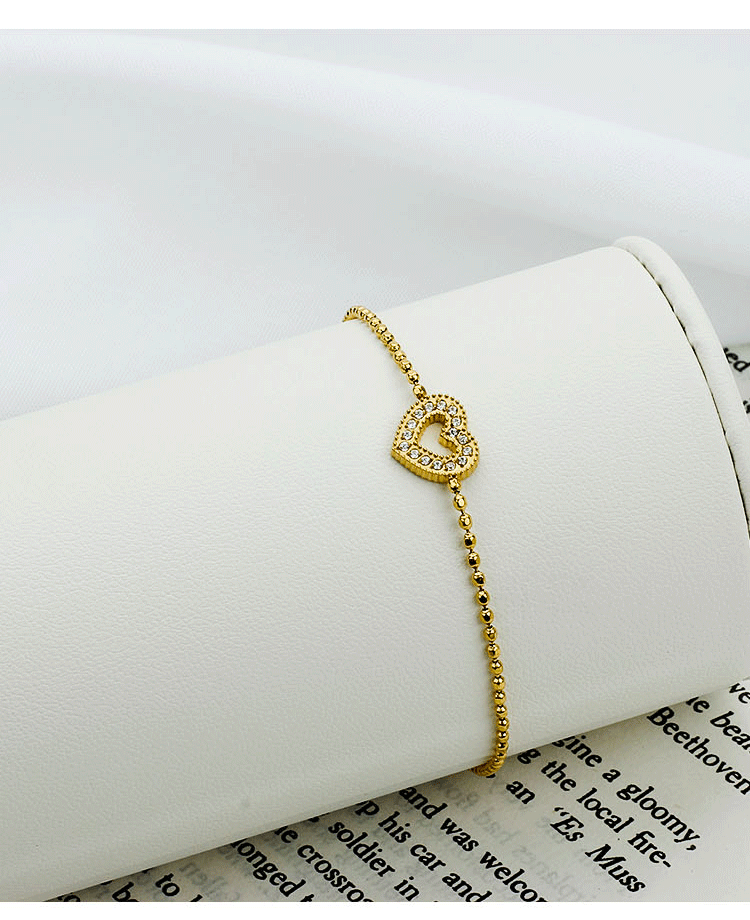Titanium Steel Material Simple Style Geometric Heart Shape Titanium Steel Zircon Bracelets In Bulk