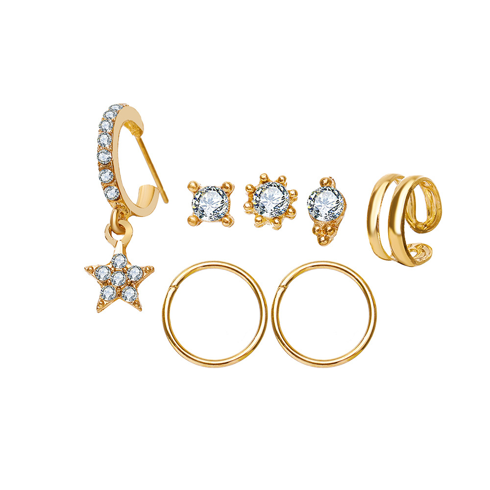 Vente En Gros Bijoux Rétro Plein Diamant Boucles D&#39;oreilles En Forme De C Étoile À Cinq Branches Nihaojewelry display picture 2
