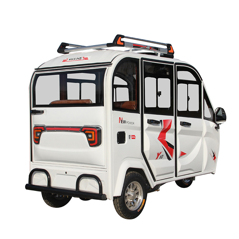 Vehículo eléctrico de tres ruedas, totalmente cerrado, de cinco puertas y cuatro plazas para transporte de pasajeros y carga, adecuado para recoger y dejar ir a los niños, triciclo eléctrico, vehículo a batería.