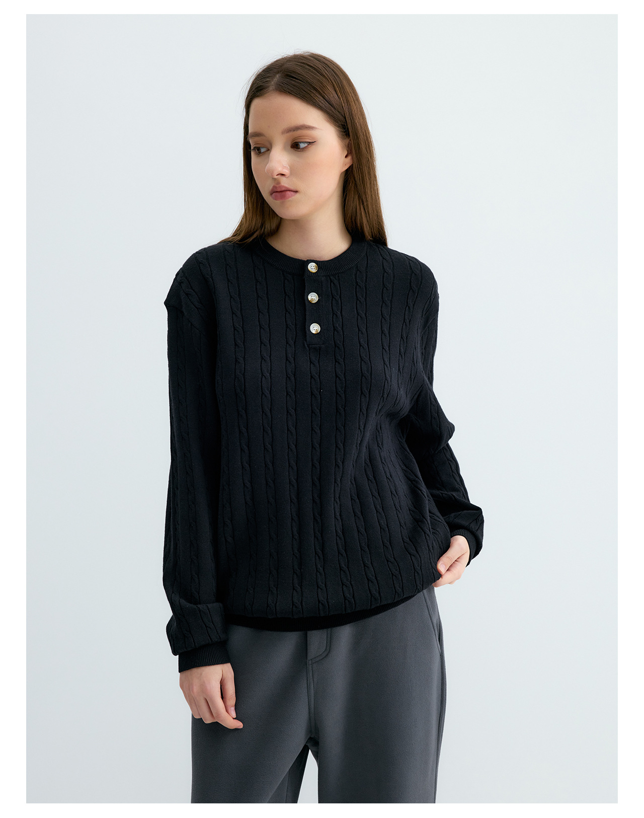 UNF Cable-Knit Henley Sweater