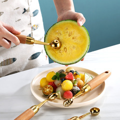 創意實木柄304不鏽鋼挖球器挖球勺切西瓜神器挖瓜挖球 挖水果球