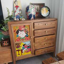 实木靠墙柜带抽屉式储物柜家用木质方形收纳柜榆木餐边柜