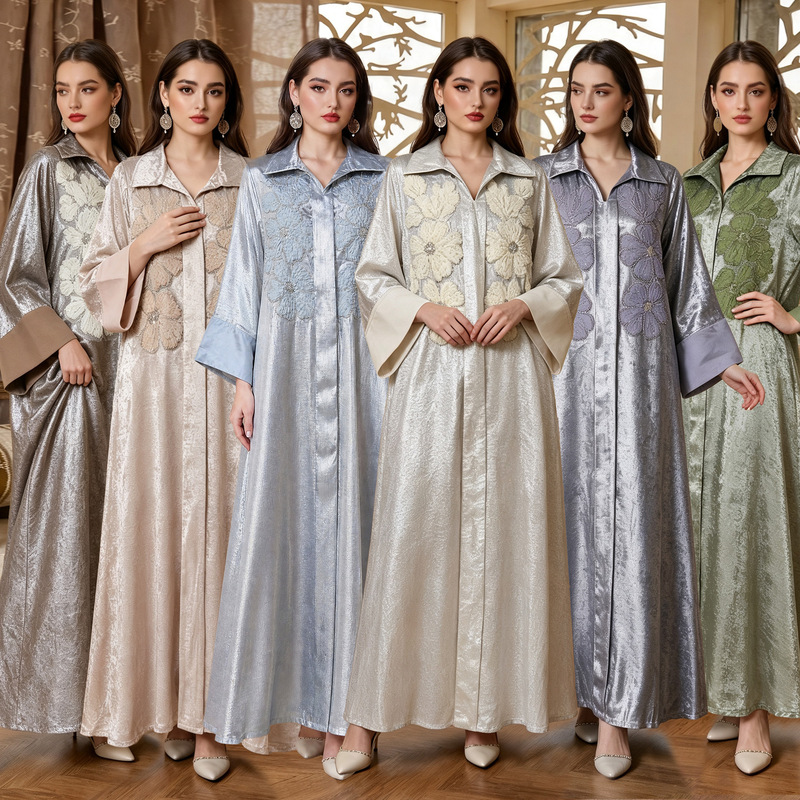 New Arrival Luxury Three-dimensional Embroidered Women's Robe Breathable Shiny Big Swing Dress Malaysian Clothing