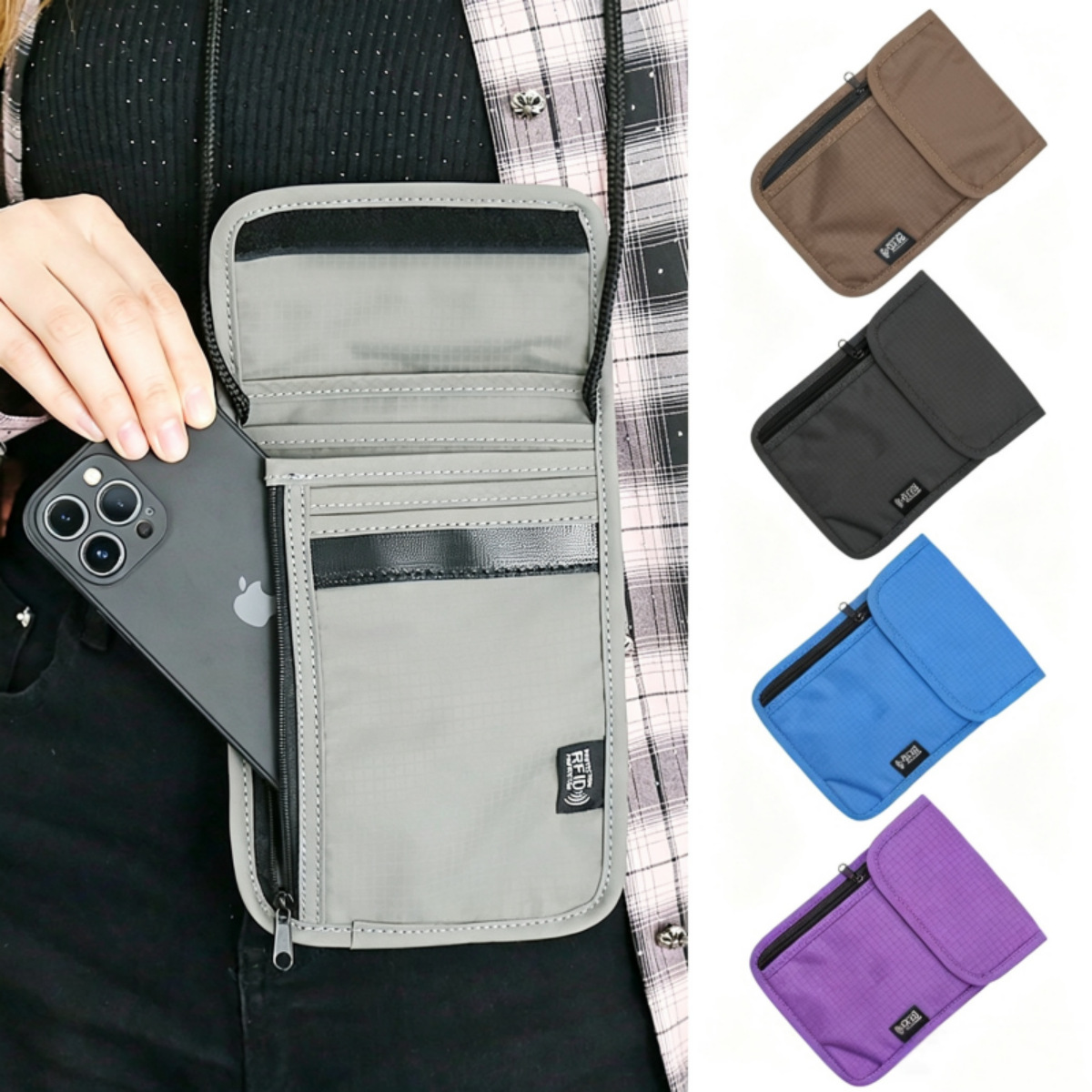 Waterproof Passport Bag, Multi-Functional Document Storage Bag, Travel Passport Holder, Rfid Mobile Phone Bag, Anti-Lost Cross-Body Bag