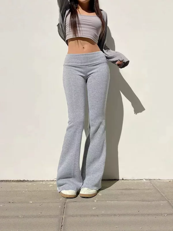 Женские расклёшенные брюки, европейский стиль, slim fit, повседневные, серые/чёрные, S–2XL