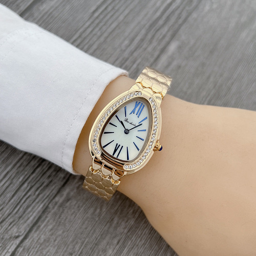 Wholesale elegant and fashionable steel strap ladies watch, light luxury niche creative snake-shaped full diamond English watch