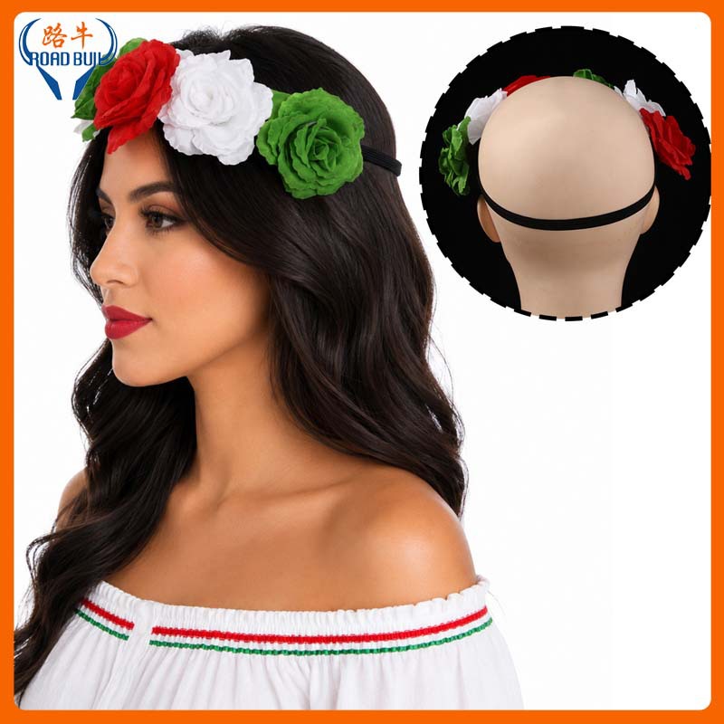 Cross-border rose flower headband and earrings, Independence Day hair accessory, carnival rose headband, elastic hair band