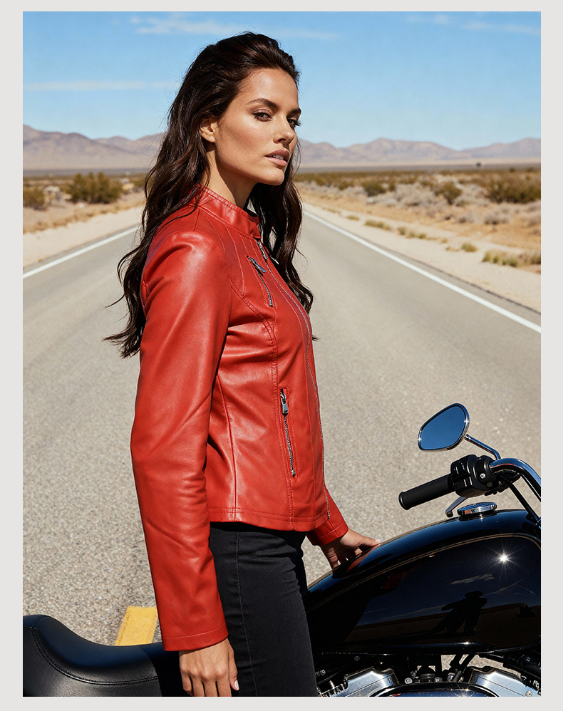 Giacca in pelle donna slim fit con collo alto taglie comode_voghion.com