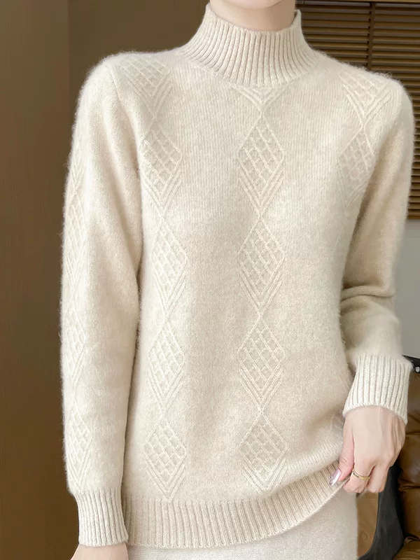 25 new autumn and winter women's half turtleneck cashmere pullover, temperament, simple commuting, 100% wool knitted bottoming and thickening