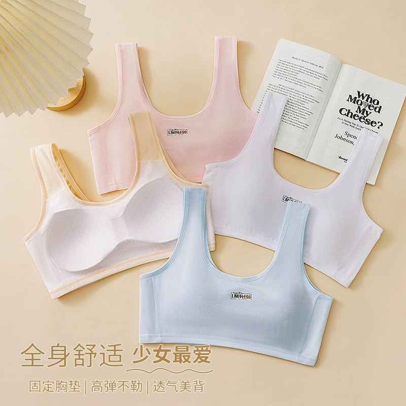 Underwear for students, cotton top with cups, short protective underware, bra top