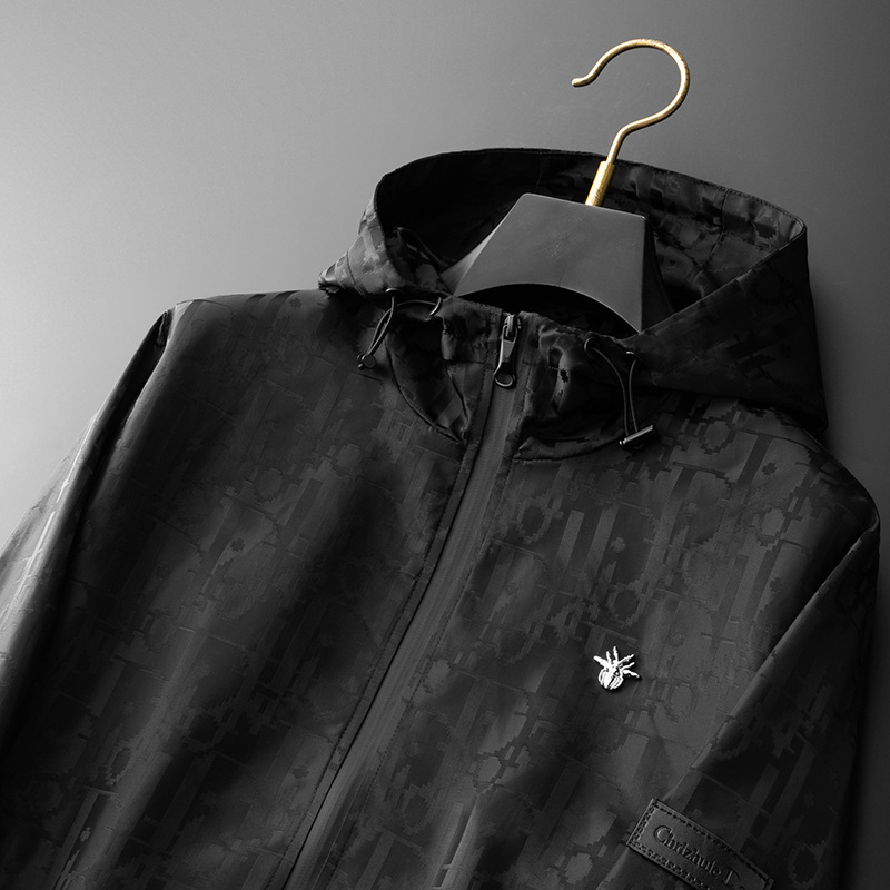 European Station High-end Fashion Brand Jacquard Hooded Casual Men's Jacket 2024 Autumn New Ruffian Handsome Dark Pattern Jacket for Men