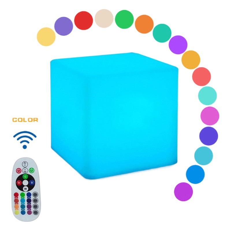 Fábrica al por mayor PE de rotación de plástico cuadrado taburete al aire libre control remoto colorido recargable luminoso muebles luminoso LED Cubo de Luz