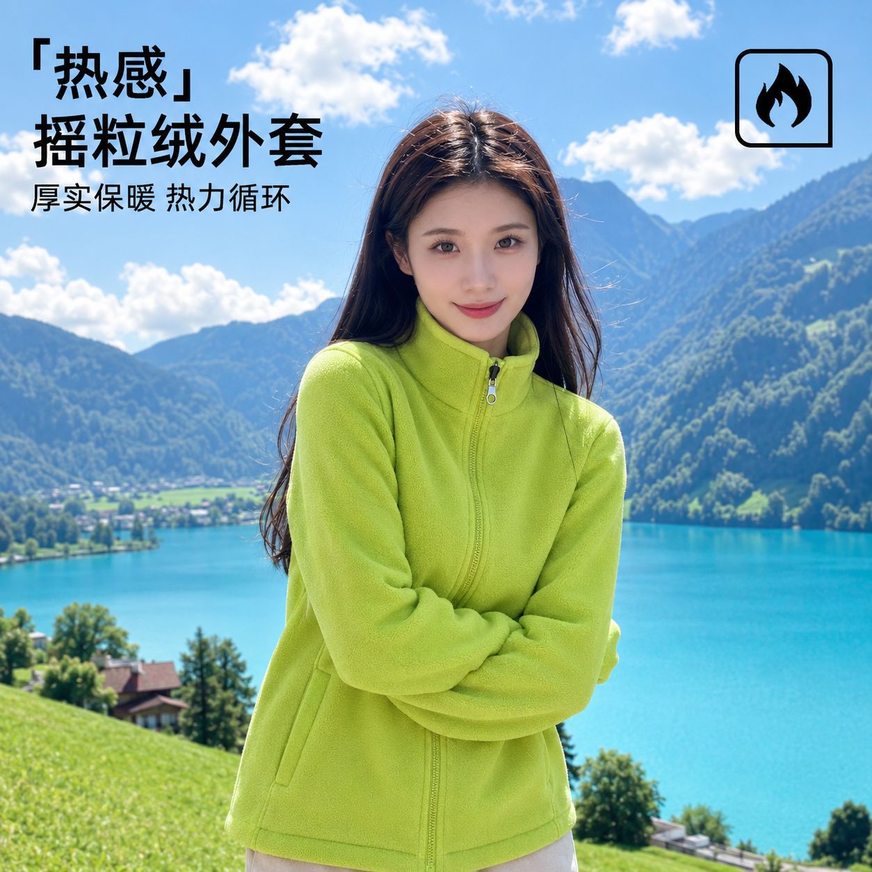 Outdoor autumn fleece jacket with fleece lining, warm sports jacket, thickened winter clothing