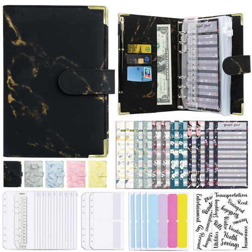 Cross-border a6 loose-leaf budget notebook marble notebook leather PU handbook binder handbook
